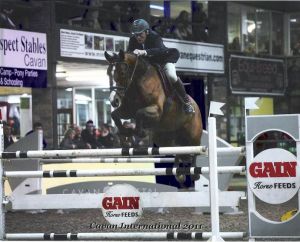 Offspring Wivianne RV (Burggraaf x Wolfgang) jumps International 1.45m. with the Irish rider Ger O'Brien.